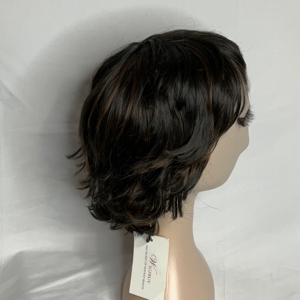 Dark Brown Layered Wig with Moderate Volume and Highlights - Picture 11 of 14